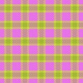 Complexity pattern fabric vector, gift plaid textile texture. Decor seamless check tartan background in lime and violet colors