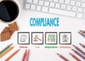 Compliance, Business concept. White office desk Royalty Free Stock Photo