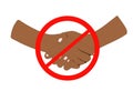 Compliance with the distance. Two african american hands and prohibition red sign