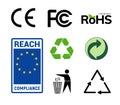 Compliance Recycling Symbols. Certification CE environment waste sign set