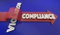 Compliance Vs Violation Arrow Over Word Comply Follow Rules 3d I