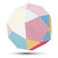 Complicated abstract colorful 3D striped shape, vector digital o