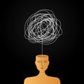 Complicated abstract mind illustration. empty head with messy line inside. tangled scribble doodle vector path design