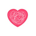 Complicated love feeling illustration. Heart symbol with tangled messy scribble line doodle