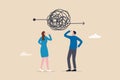 Complicated problem, complexity or difficulty, solving difficult problem, challenge or trouble, thinking or brainstorm for
