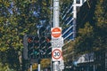 Complicated traffic light with many arrows.