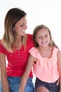 complicity and love mother daughter beauty girls on white background