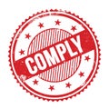 COMPLY text written on red grungy round stamp