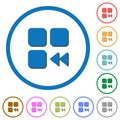 Component fast backward icons with shadows and outlines