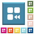 Component fast backward white icons on edged square buttons
