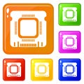 Component microchip icons set vector color Royalty Free Stock Photo