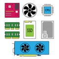Component parts for a personal computer, main parts for a computer, vector