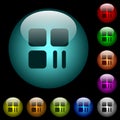 Component pause icons in color illuminated glass buttons