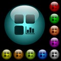 Component statistics icons in color illuminated glass buttons