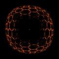 components combined to form one sphere in bright orange hexagonal shaped construction sections on a black background