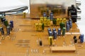Components of microprocessor devices are installed on a printed circuit board Royalty Free Stock Photo