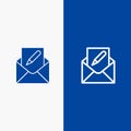 Compose, Edit, Email, Envelope, Mail Line and Glyph Solid icon Blue banner Line and Glyph Solid icon Blue banner Royalty Free Stock Photo