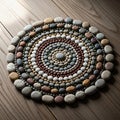 Composed of smooth, colorful stones arranged in concentric circles on a Royalty Free Stock Photo