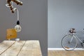 Composed vintage atelier table branch and silver road bike