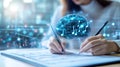 Composer writing music using brain implant, creating melody with neural interface