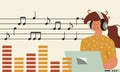 Composer woman music and sound. Designer engineer audio studio and recording or editor musician vector illustration. Digital Royalty Free Stock Photo