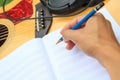 Composer write note of song Royalty Free Stock Photo