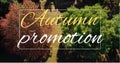 Composite of autumn promotion text in rectangle over high angle view of trees growing in forest