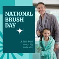 Composite of caucasian father and daughter holding toothbrushes and national brush day text Royalty Free Stock Photo