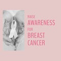 Composite of caucasian woman hands with pink ribbon with raise awareness for breast cancer text