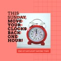 Composite of clock and this sunday, move your clocks back one hour and end of daylight saving time