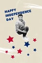 Composite collage funky young citizenship man country united states of america jumping happy independence day isolated Royalty Free Stock Photo