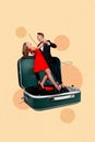 Composite collage image of dancing romantic couple vinyl vintage retro recorder gramophone dress suit tango man woman Royalty Free Stock Photo