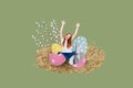 Composite collage image of excited girl bird eggs nest willow branches easter concept weird freak bizarre unusual Royalty Free Stock Photo