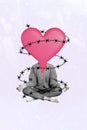 Composite collage image of female heart instead head barbed wire valentine day love dating concept magazine surrealism