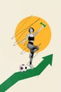Composite collage image of funny energetic female sportswoman have fun enjoy sport weird freak bizarre unusual fantasy
