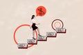 Composite collage image of serious businesswoman step career ladder money dollars income career up success isolated on Royalty Free Stock Photo