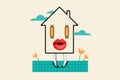 Composite collage metaphor artwork picture of head absurd house apartment real estate agency with red lips isolated on