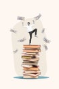 Composite collage photo of achievement young student bookworm sell his own library bookstore falling dollars isolated on Royalty Free Stock Photo