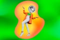 Composite collage picture of dancing person disco ball instead head on creative background