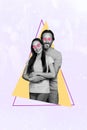 Composite collage picture of funny young couple eyes hearts valentine day love dating concept magazine surrealism