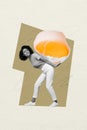 Composite collage picture image of confused female carry raw egg cooking eating food surrealism template metaphor