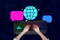 Composite collage picture image of hands typing keyboard computer coding network connect web message unusual fantasy Royalty Free Stock Photo