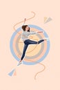 Composite collage picture image of jumping high dancing ballerina young woman have fun weekend festive feel free energy