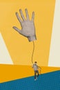 Composite collage picture image of little man hold string hand high five hello palm greeting arm gesture showing sign