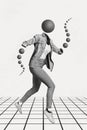 Composite collage picture image of running walking female figure round spheres instead head hands fantasy surreal sketch