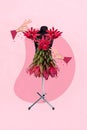 Composite collage picture image of woman hands sew handicraft stylist designer flower spring dress fashion fashionista