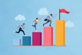 Composite collage picture of three people running climb success stairs development improvement painted cloud Royalty Free Stock Photo