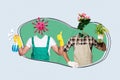 Composite collage of two headless professional workers first housekeeper clean dirty bacteria second florist  on Royalty Free Stock Photo