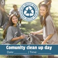 Composite of community clean up day text over diverse girls recycling Royalty Free Stock Photo