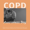 Composite of copd awareness day text and african american doctor wearing mask and gloves in hospital Royalty Free Stock Photo